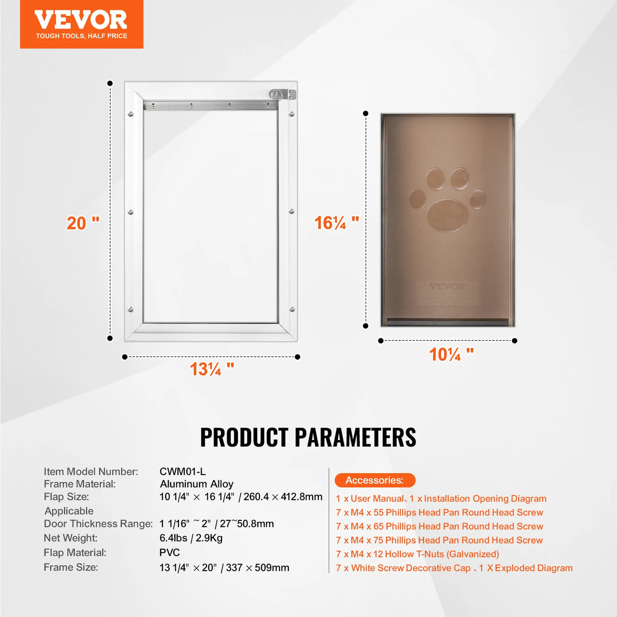 Pet Door Aluminum Frame With Lock And Flap Weatherproof