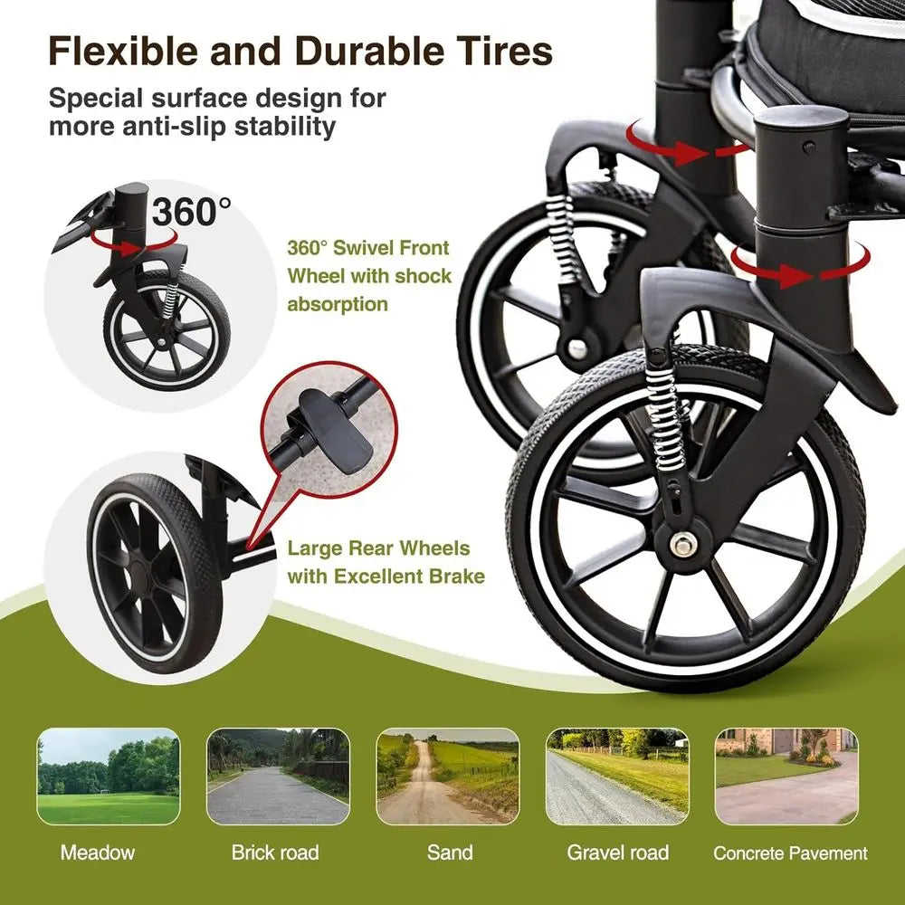 Dog Stroller or Medium/Large Dogs One-k olding, Extra Large Pet Stroller or 2 Dogs with Storage ket & Shock Absorption, Up to 13