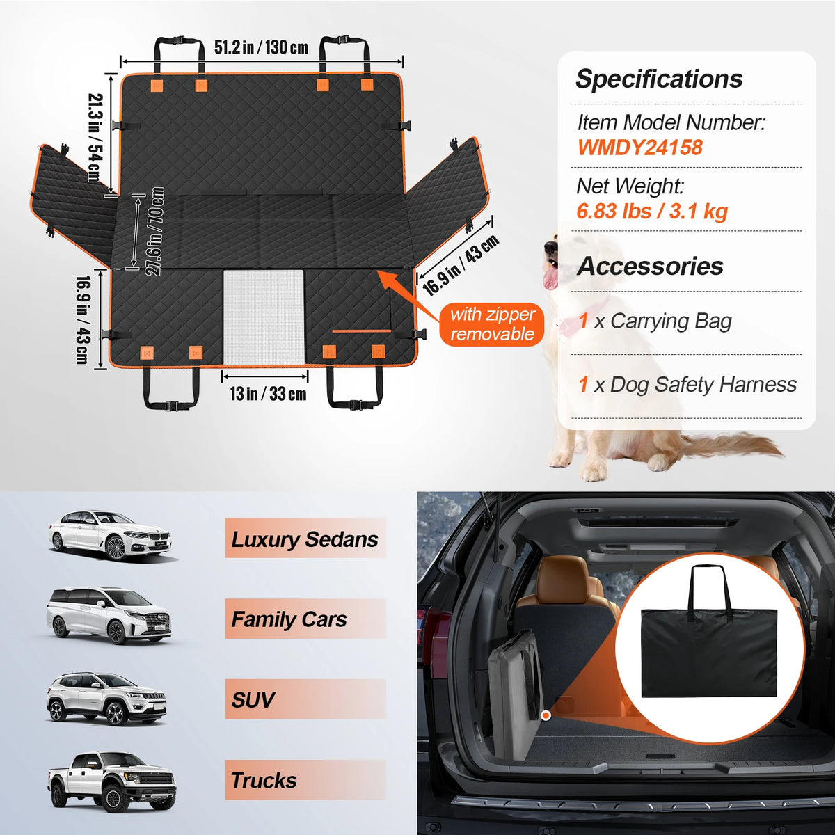 SucceBuy Back Seat Extender Dog Car Seat Cover With Window