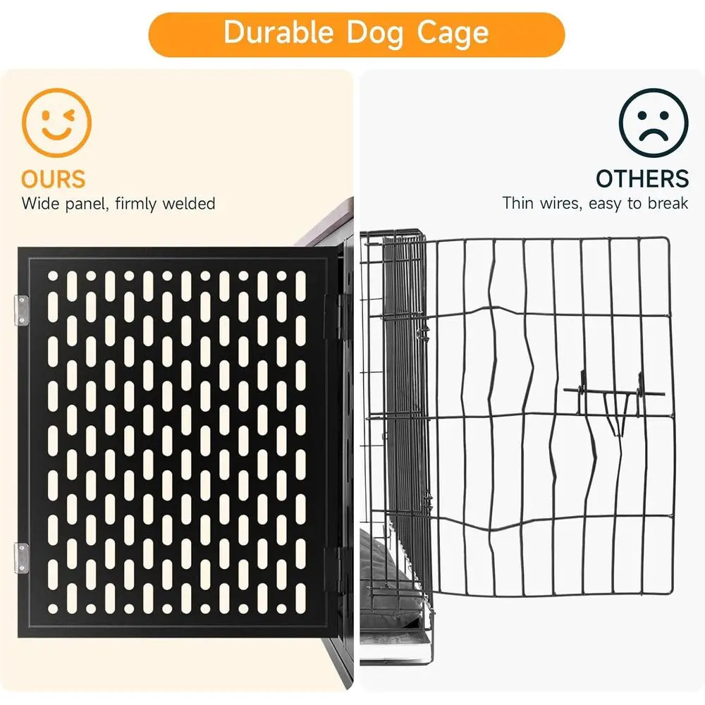 Heavy Duty Dog Crate urniture or Large and Medium Dogs, 43.7 Inch Large Dog Crate Kennel with lip Top & Cushion & Wheels, Ese Pr