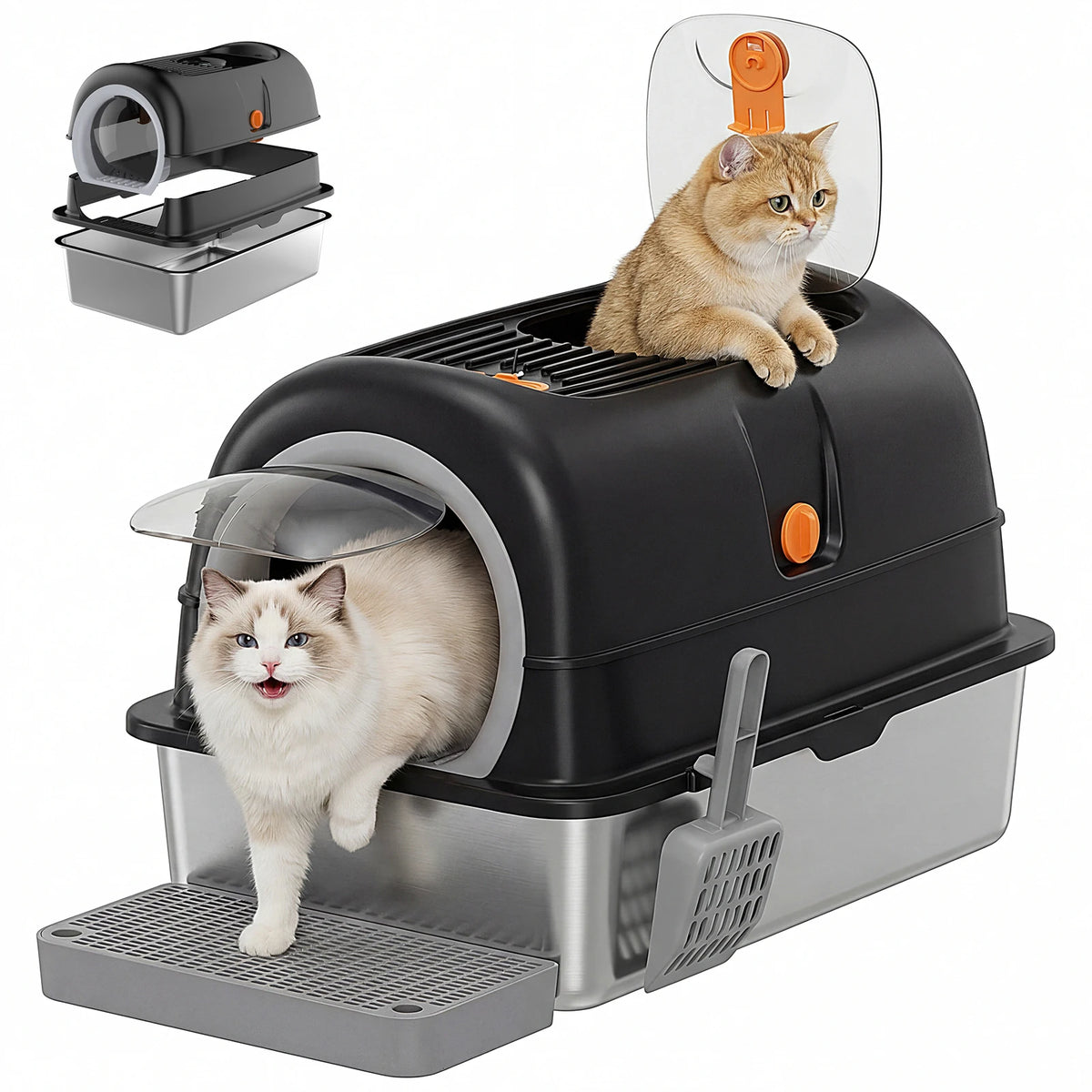 Stainless Steel Cat Litter Box Fully Enclosed With Mat