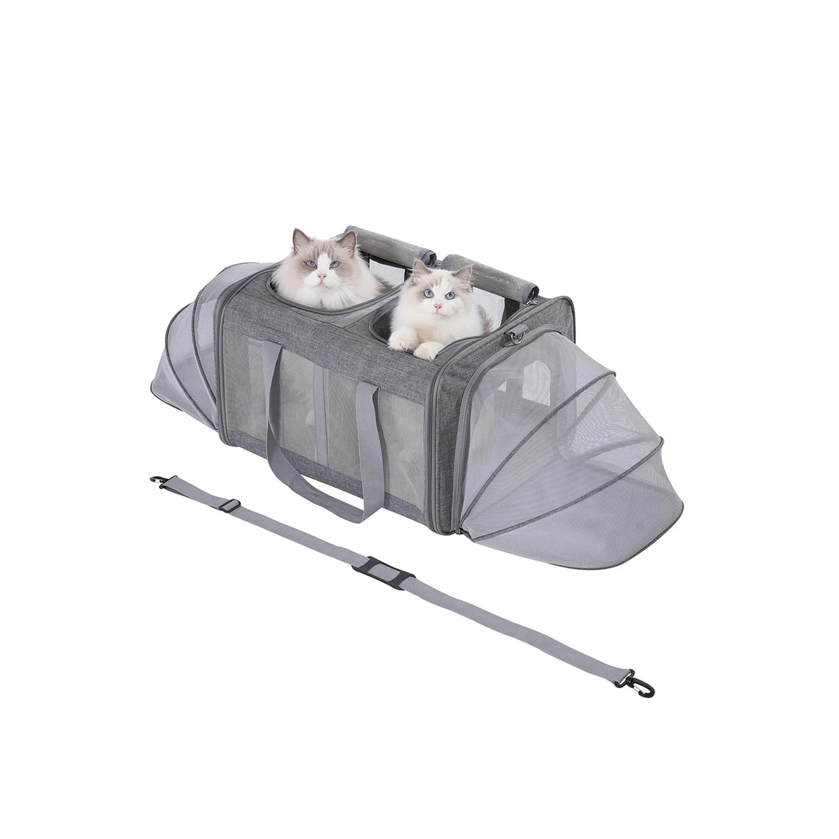 Expandable Pet Carrier, 3-Section Soft-Sided Cat Travel Carrier with Dual Expandable Ends, Breathable Mesh Windows, Removable Divider, Safety Leash & Washable Mat for Cats, Small Dogs, Puppies & Kittens