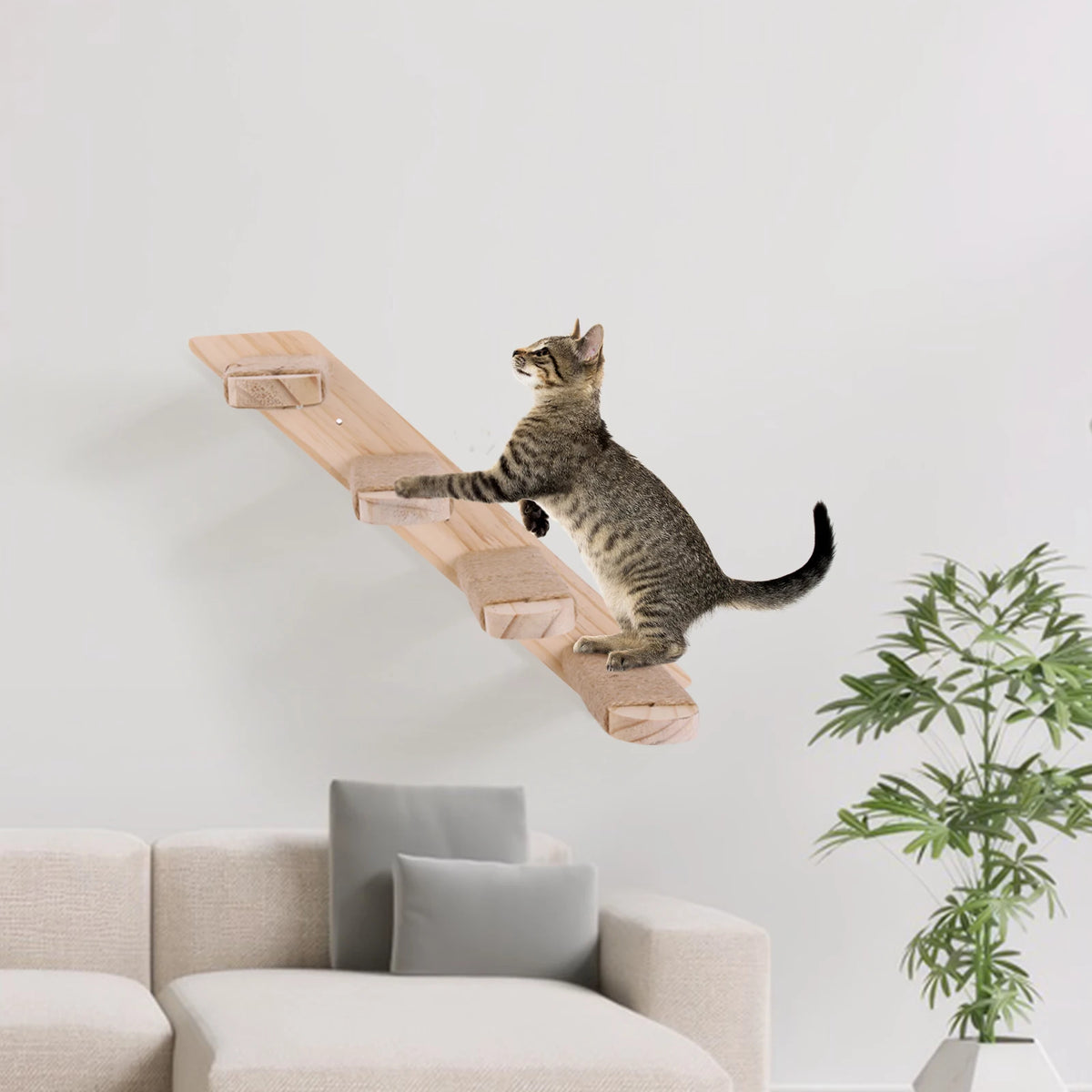Wall Mounted Wooden Cat Climbing Shelf Four Step Ladder Perch
