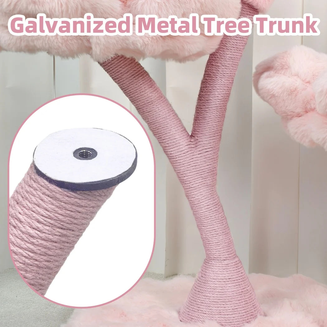 Borwart 4 Tier Pink Flower Cat Tree Tower With Toy
