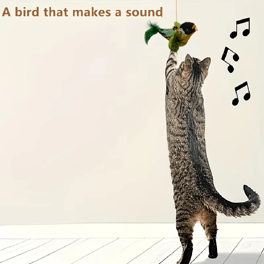 Interactive Chirping Bird Cat Toy With Soft Fleece Feathers