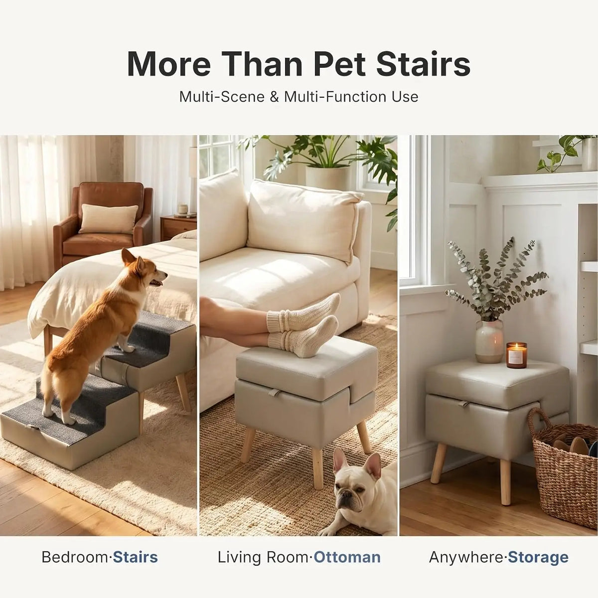 2-in-1 Foldable Dog Stairs & Ottoman, 15.7" H Dog Stairs for Small Dogs