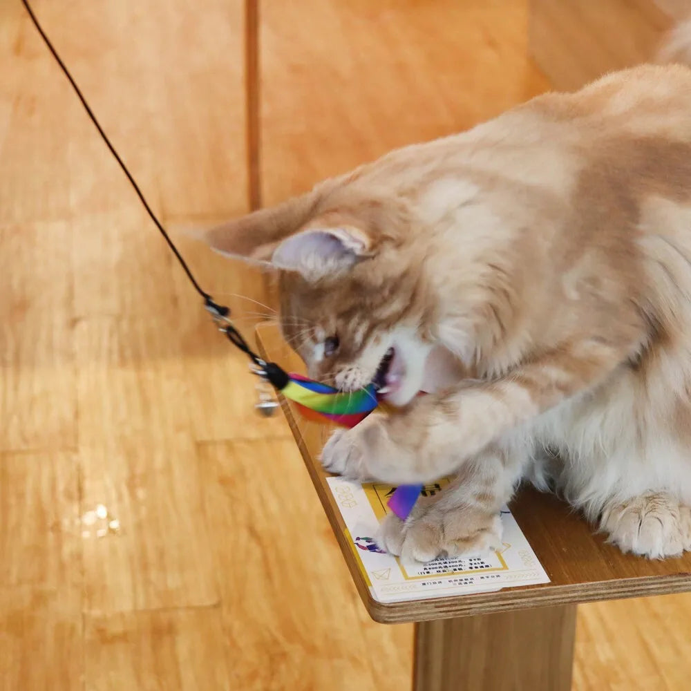 Interactive Cat Teaser Wand With Fuzzy Worm And Ribbon Refills