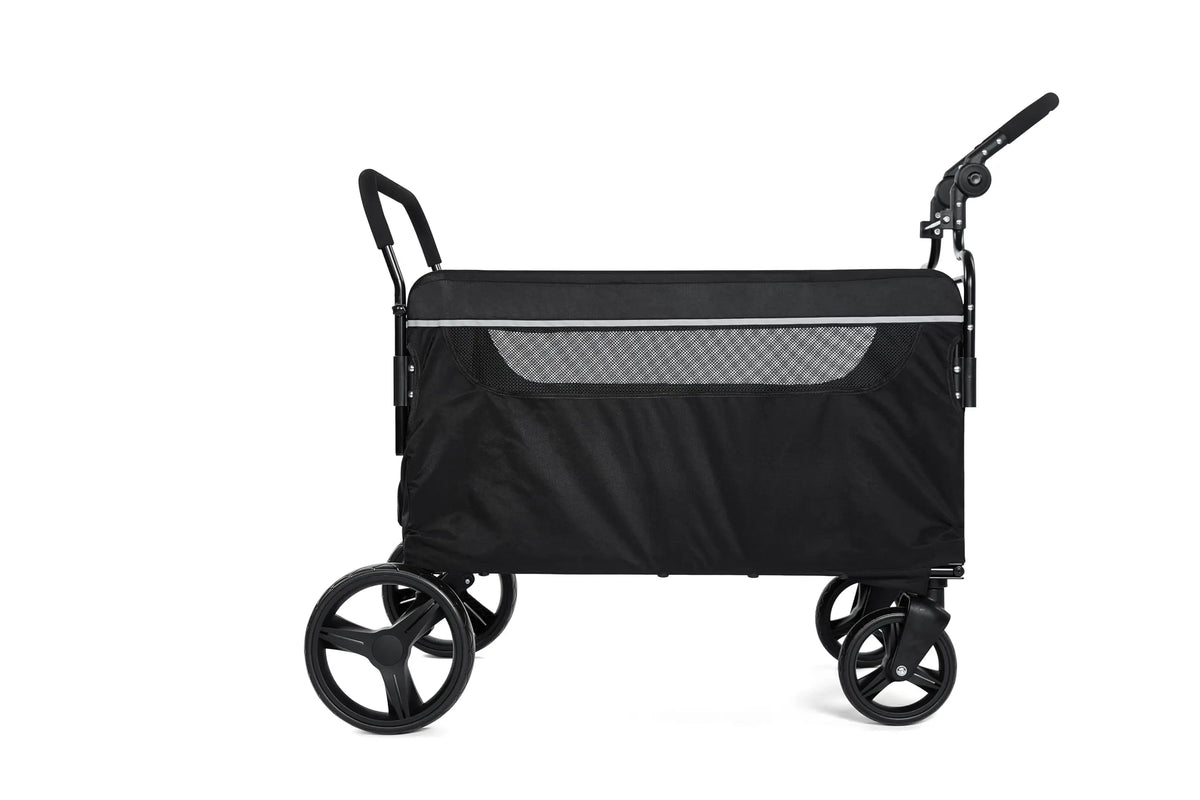 Pet Stroller Wagon for Dogs, 4-Wheel Foldable Pet Travel Carrier with Adjustable Handle, Breathable Mesh Windows, Safety Tether, Storage Pocket, Portable Dog Cart for Small Medium Dogs and Cats