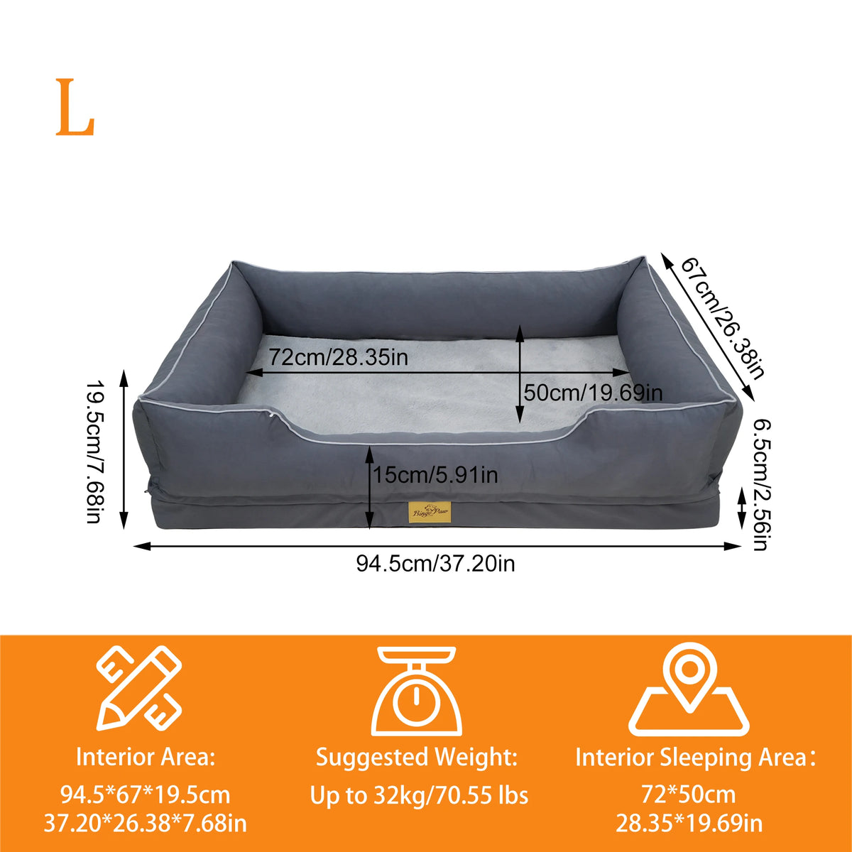 Bingopaw Orthopedic Dog Bed With Removable Waterproof Cover