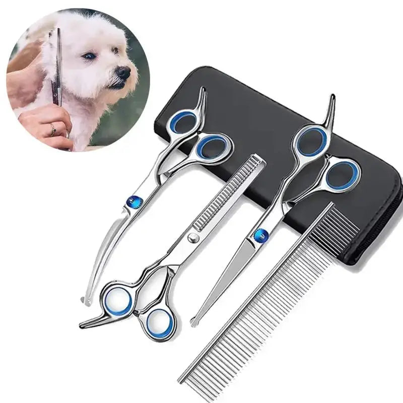 4pcs Premium Titanium Coated Dog Grooming Scissors with Safety Round Tips - Professional Grade Kit for Precise and Safe Trimming