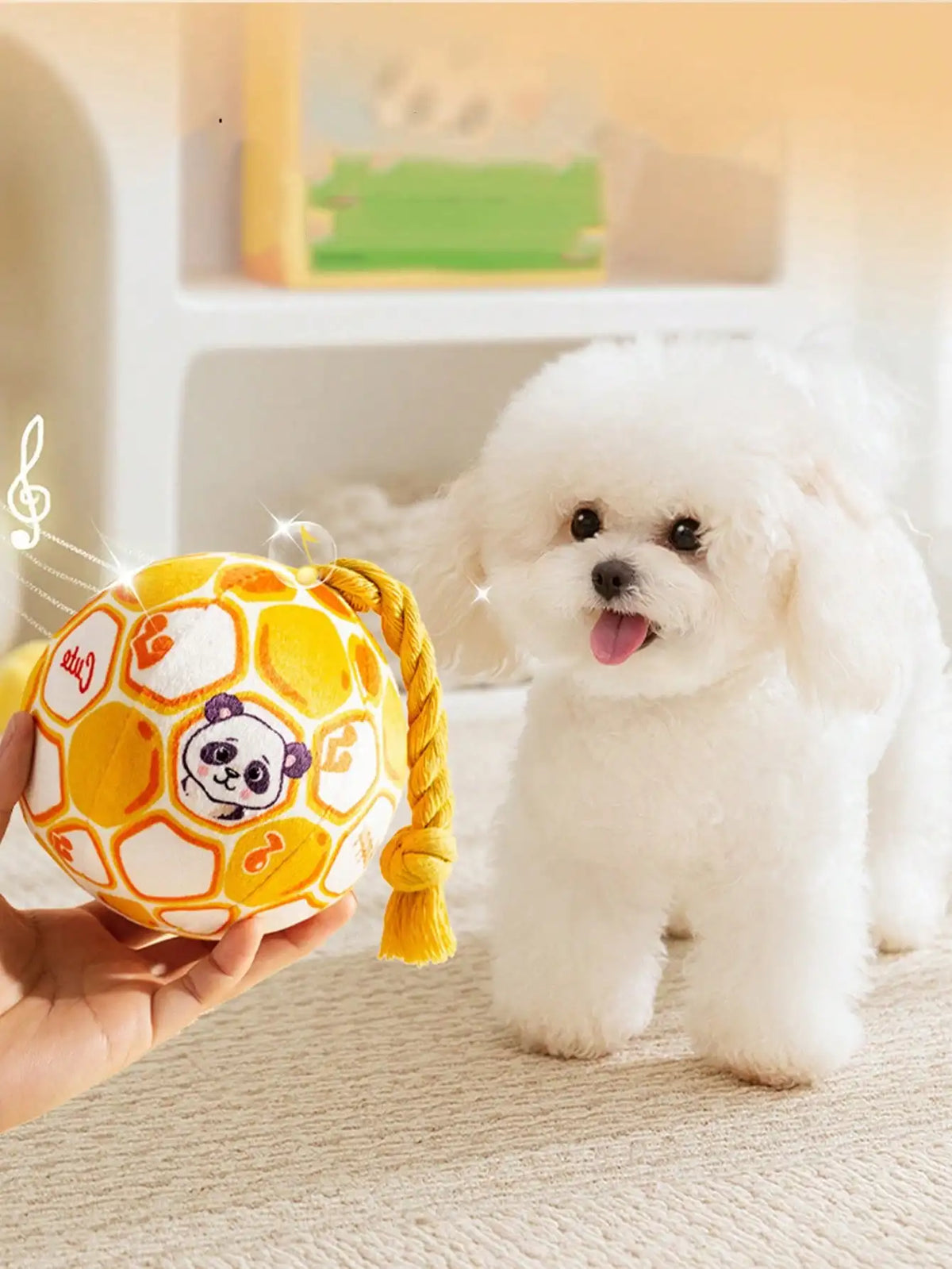 Cartoon Pattern Dog Toy Ball With Rope, Squeaky, Durable, Interactive, Suitable For Training And Entertaining Small To Medium Dogs