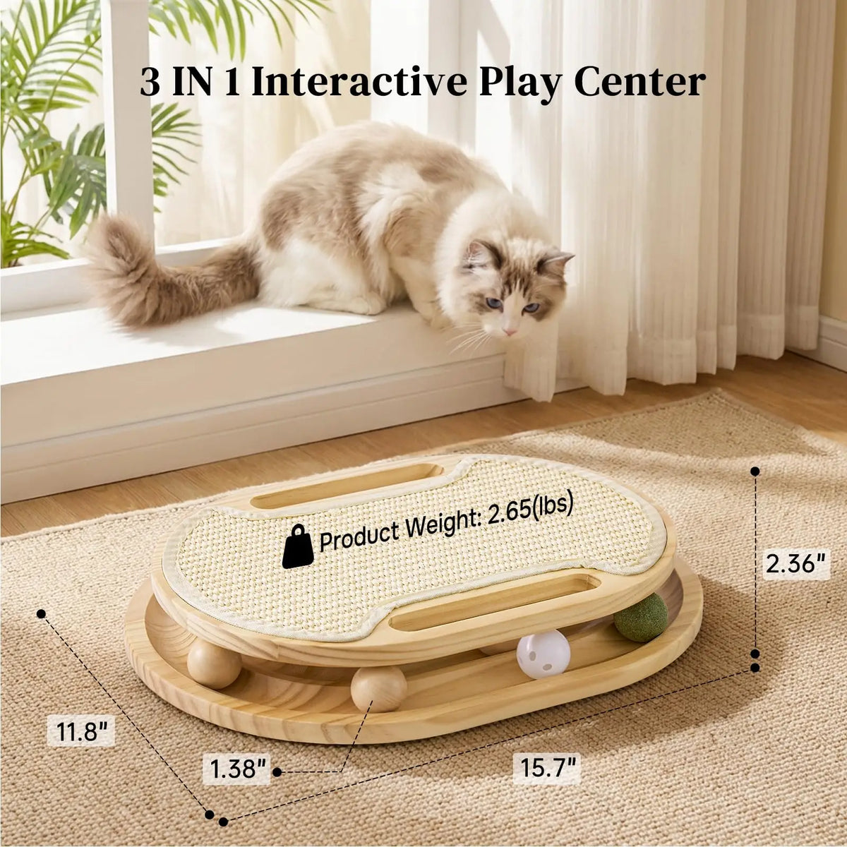 Cat Scratcher with Ball Track Toy, Sisal Scratch Pad for Indoor Use
