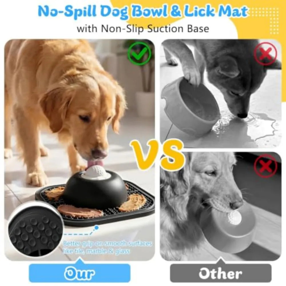 Interactive Slow Feeder Dog Bowl With Rolling Ball Lick Mat