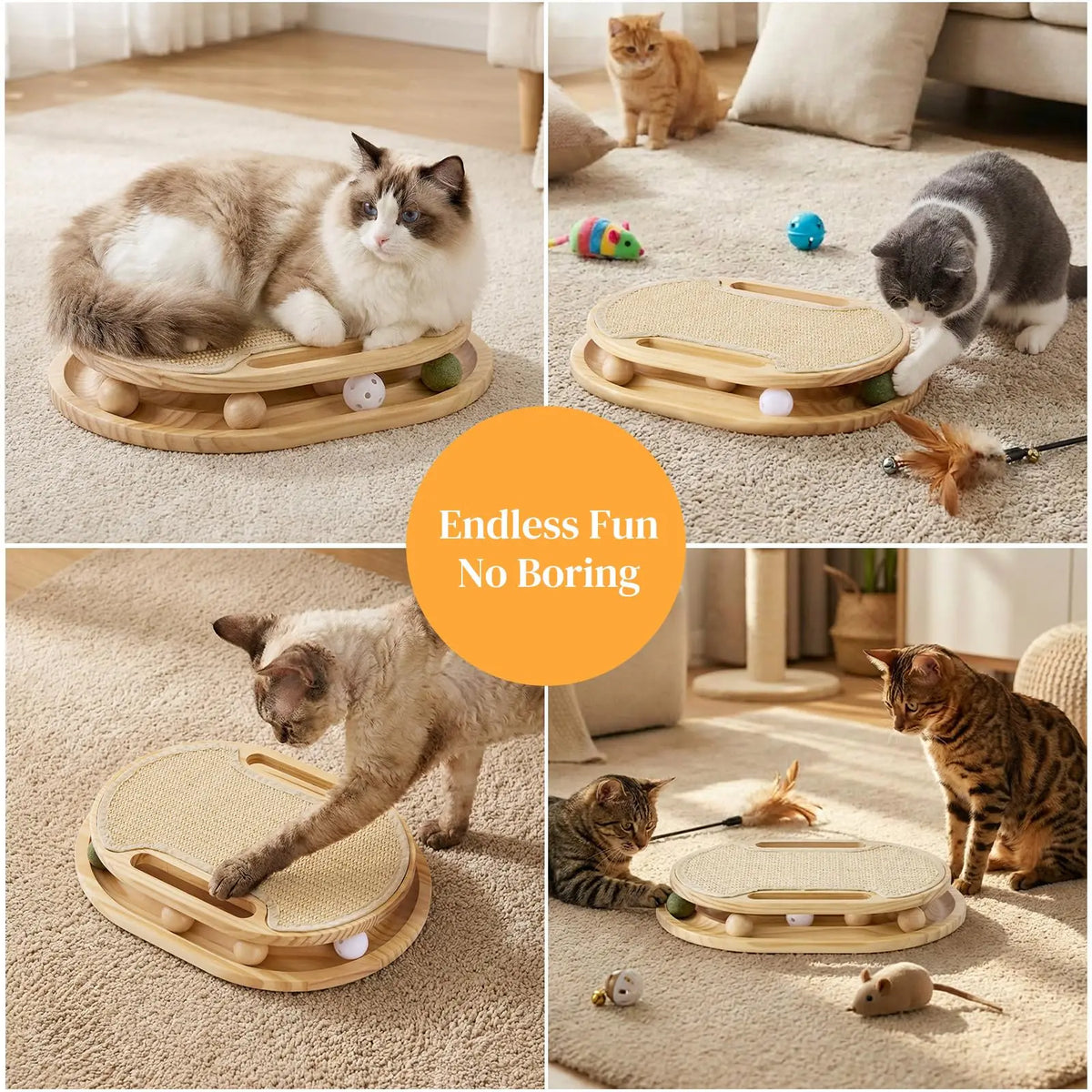 Cat Scratcher with Ball Track Toy, Sisal Scratch Pad for Indoor Use