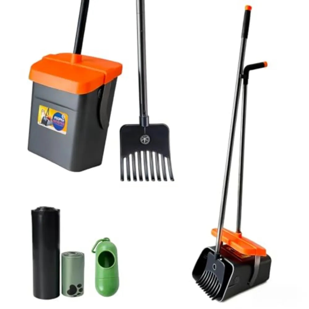 Long Handle Dog Pooper Scooper With Swivel Bin Rake
