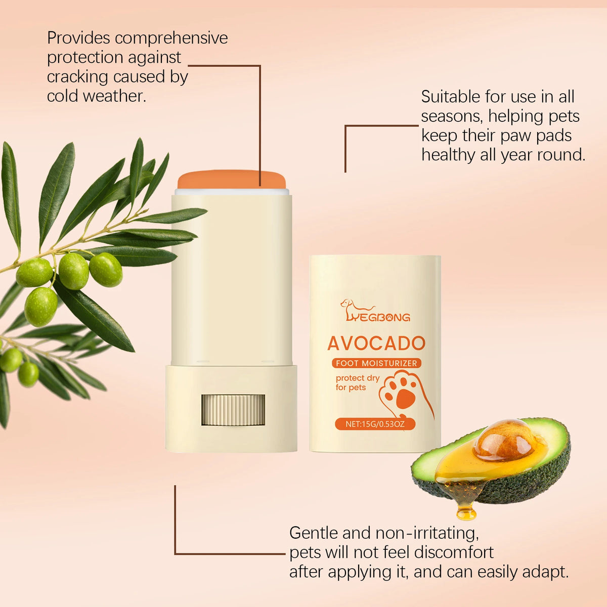 15G Avocado Oil Pet Paw Care Balm Deep Moisturizing Nourishing Protective Anti-chapping Prevent Dryness Non-greasy Enhance Gloss Pet Paw Balm for Cats & Dogs