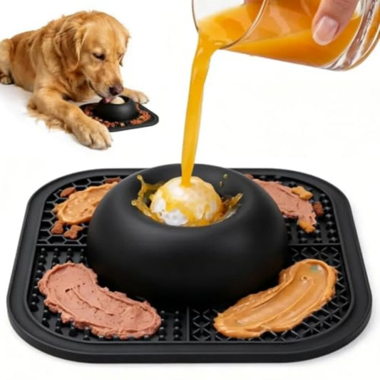 Interactive Slow Feeder Dog Bowl With Rolling Ball Lick Mat