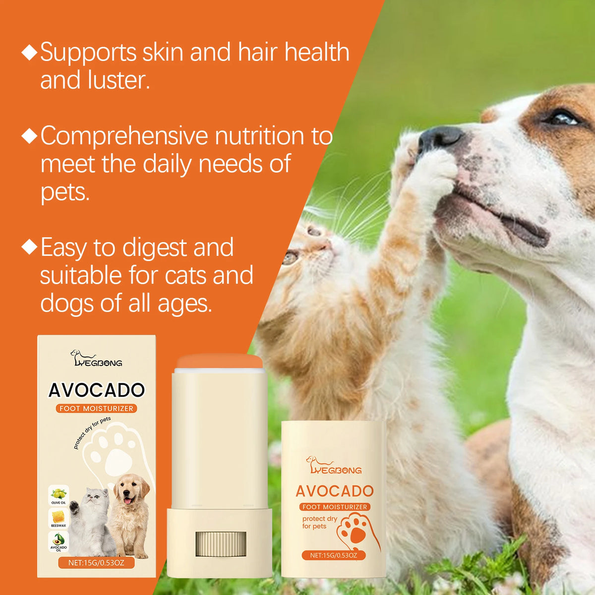 15G Avocado Oil Pet Paw Care Balm Deep Moisturizing Nourishing Protective Anti-chapping Prevent Dryness Non-greasy Enhance Gloss Pet Paw Balm for Cats & Dogs