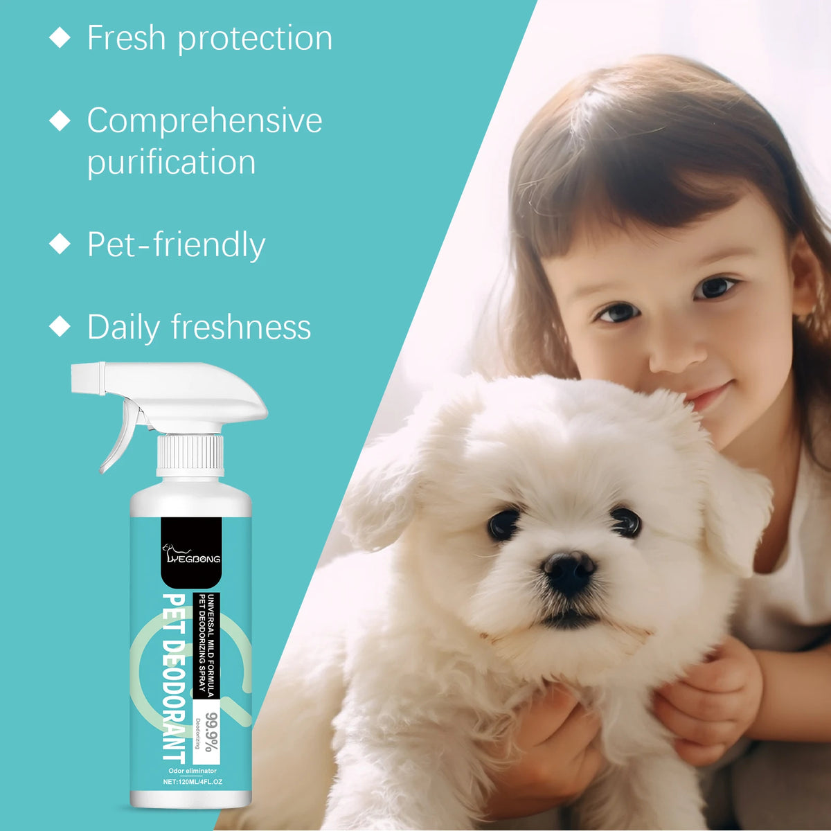 120ML Pet Deodorant Spray Gentle Formula Cleaning Hair Dirts Lasting Fresh Fragrance Eliminate Odors Promote Pet Health Pet Deodorizing Spray