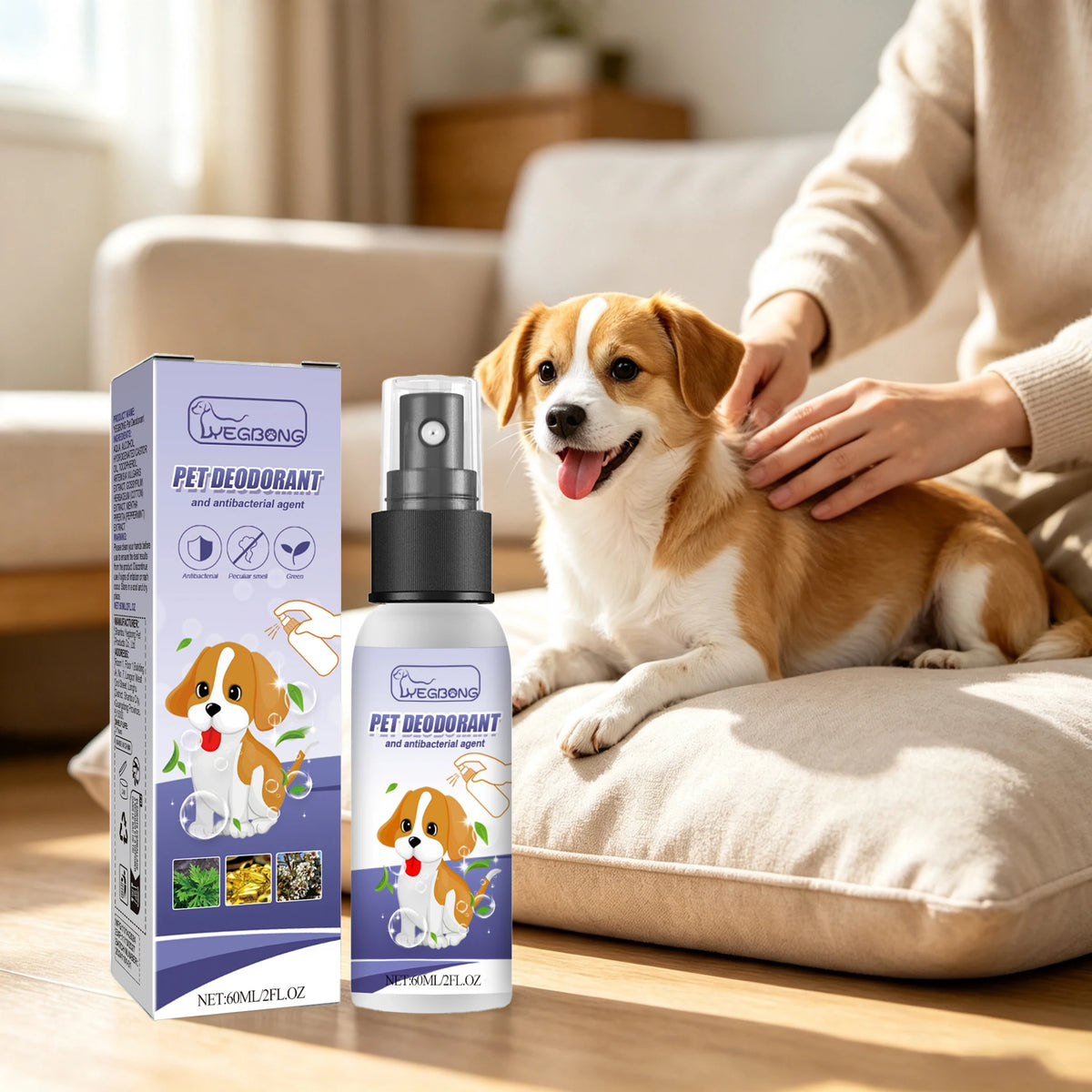 60ML Pet Deodorant Spray Moisturizing Skin Eliminate Bad Odors Non-irritating Lasting Fresh Fragrance Soothing Discomfort Pet Skin Care Spray