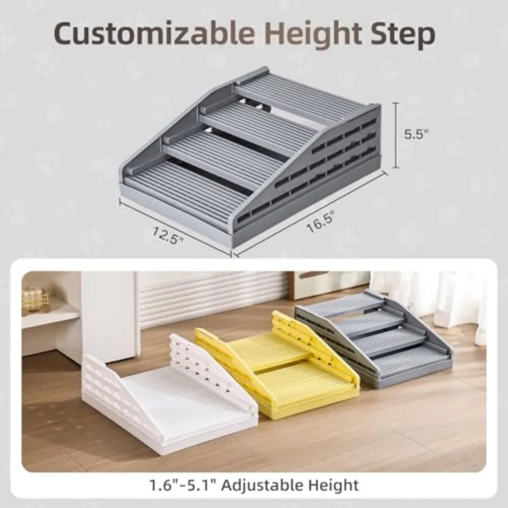 Adjustable Litter Box Step, Elevated Cat Ramp/Stairs with Filter Function, Anti-Tracking, Easy to Clean, Fits Automatic Litter Boxes, for Small & Elderly Cats, Non-Slip(Grey)