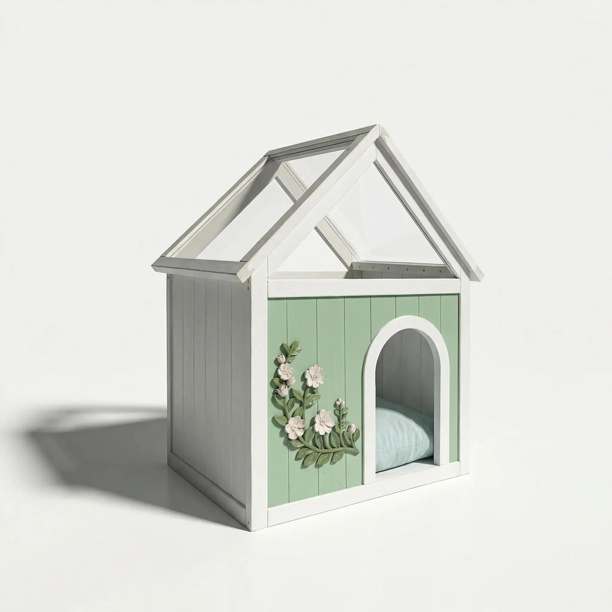 FSC Cedar Wood Cat House with Transparent Acrylic Roof, Multi-functional Indoor Pet Shelter Side Table, Non Toxic Finish, Easy Setup Cat Dog Villa for Scandinavian Japandi Home