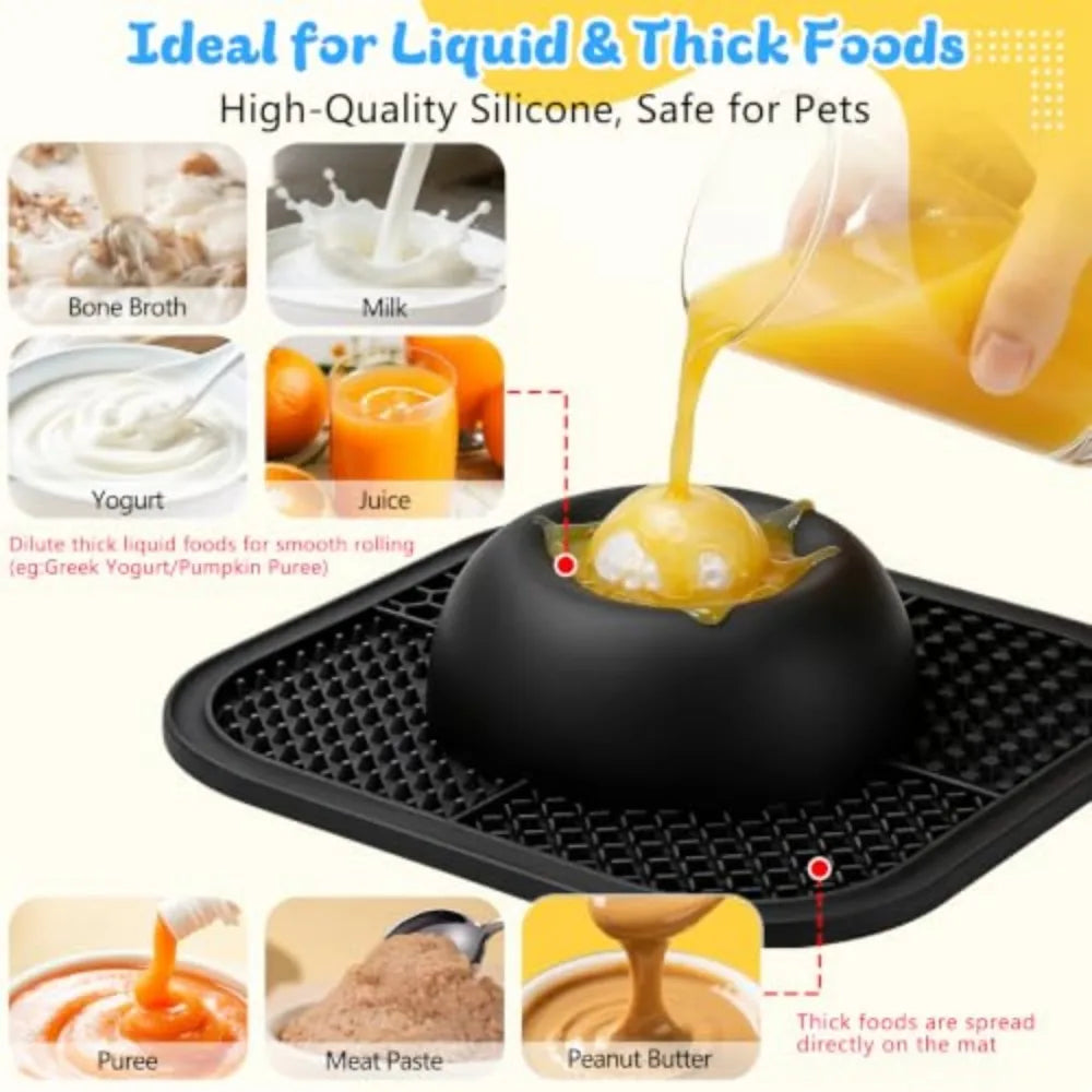 Interactive Slow Feeder Dog Bowl With Rolling Ball Lick Mat