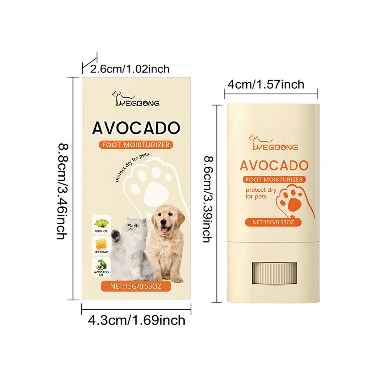 15G Avocado Oil Pet Paw Care Balm Deep Moisturizing Nourishing Protective Anti-chapping Prevent Dryness Non-greasy Enhance Gloss Pet Paw Balm for Cats & Dogs