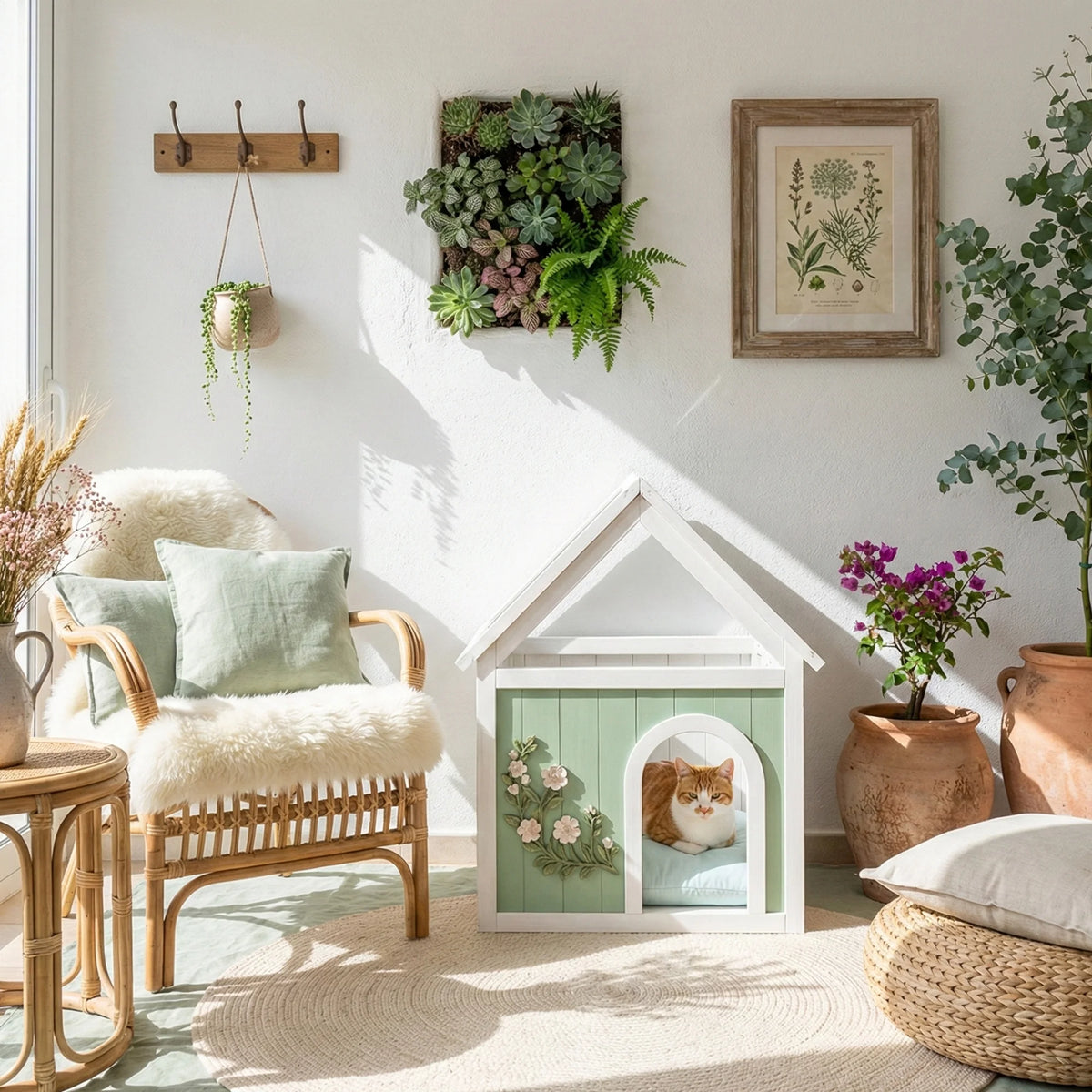 FSC Cedar Wood Cat House with Transparent Acrylic Roof, Multi-functional Indoor Pet Shelter Side Table, Non Toxic Finish, Easy Setup Cat Dog Villa for Scandinavian Japandi Home