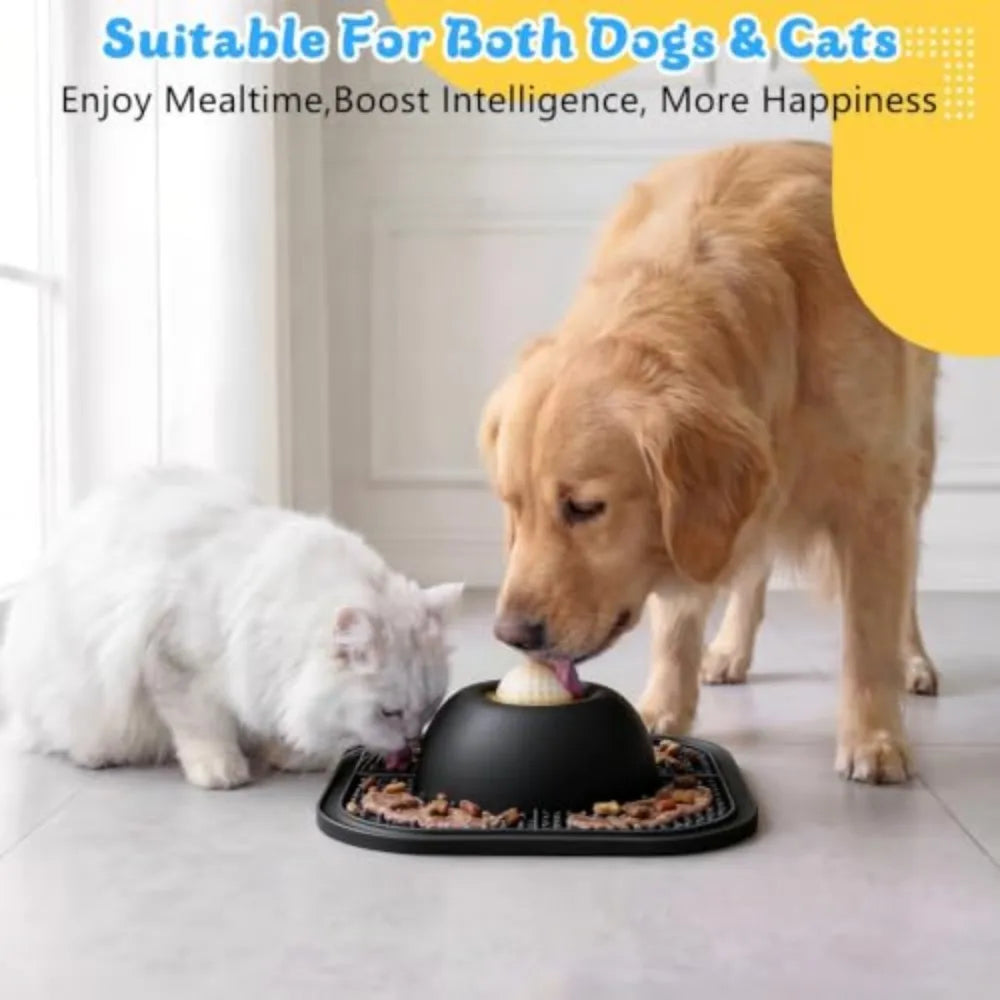 Interactive Slow Feeder Dog Bowl With Rolling Ball Lick Mat
