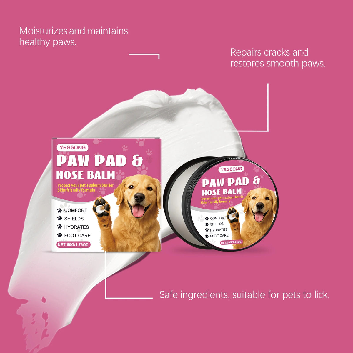 50g Pet Paw Care Balm Gentle Moisturizing Enhance Smoothness Nourishing Anti-chapping Relief Discomfort Daily Massage Maintain Pet Paw Pad Balm
