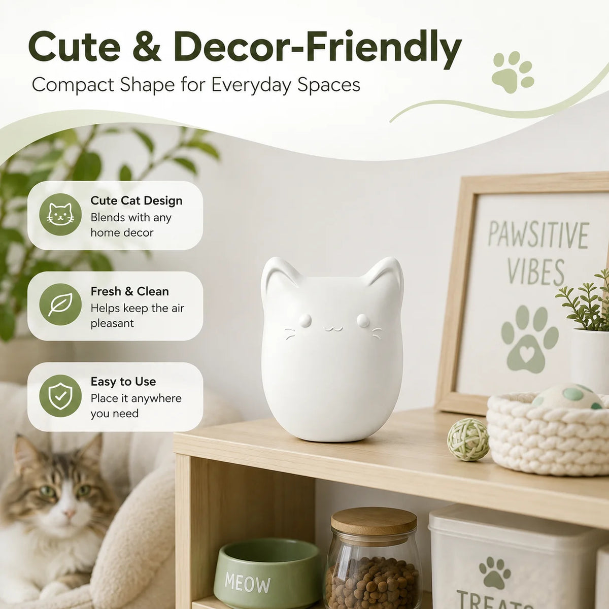 Cumrige Cat Litter Box Deodorizer Pods, 2 Pack Pet Safe Odor Control Fresheners,Cute Cat Shape ,Solid Deodorizing Freshener for Enclosed Automatic Cat Litter Box Cat Toilet