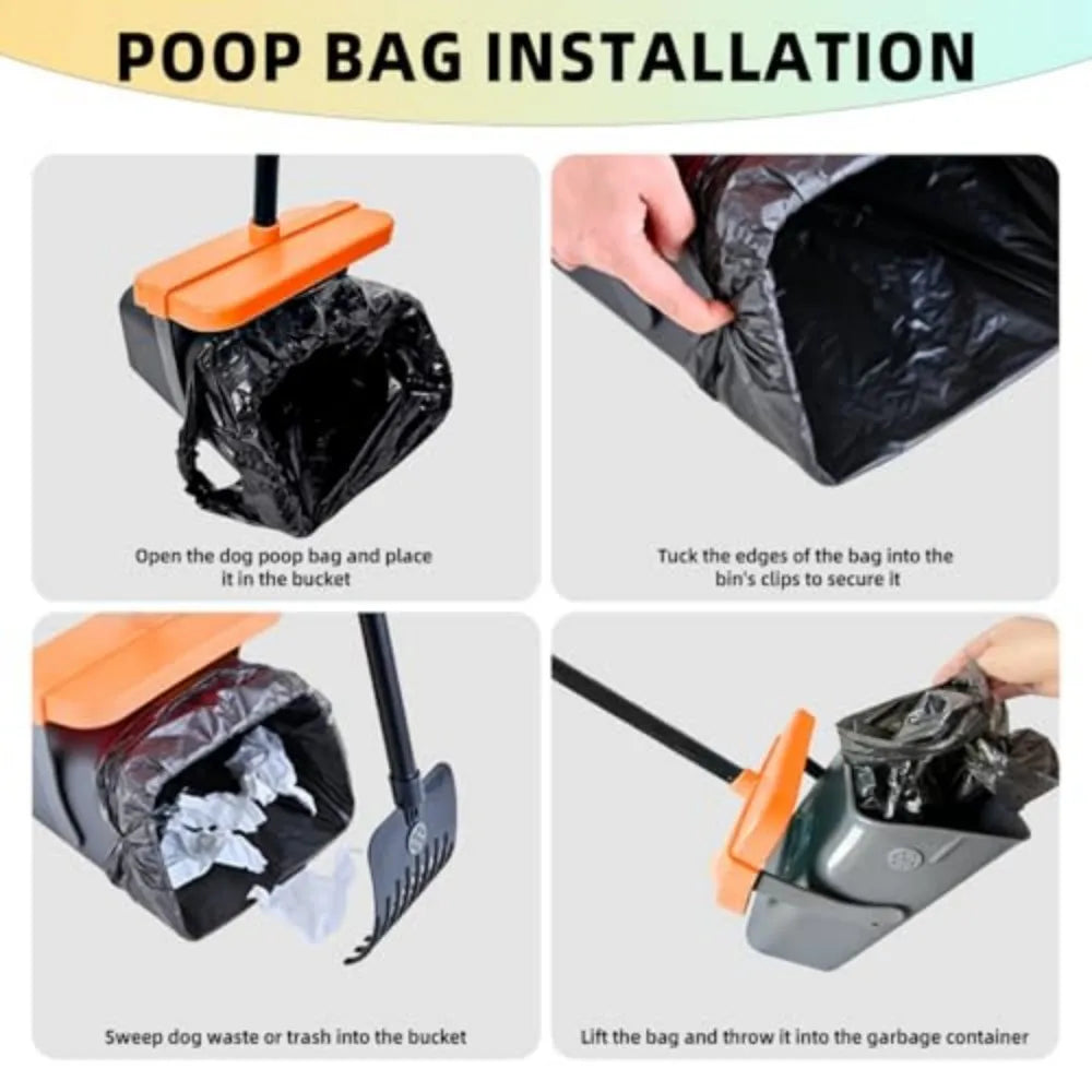 Long Handle Dog Pooper Scooper With Swivel Bin Rake