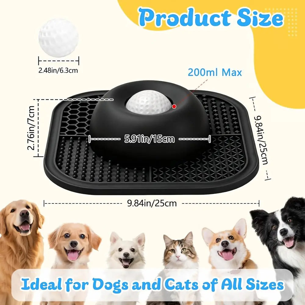Interactive Slow Feeder Dog Bowl With Rolling Ball Lick Mat