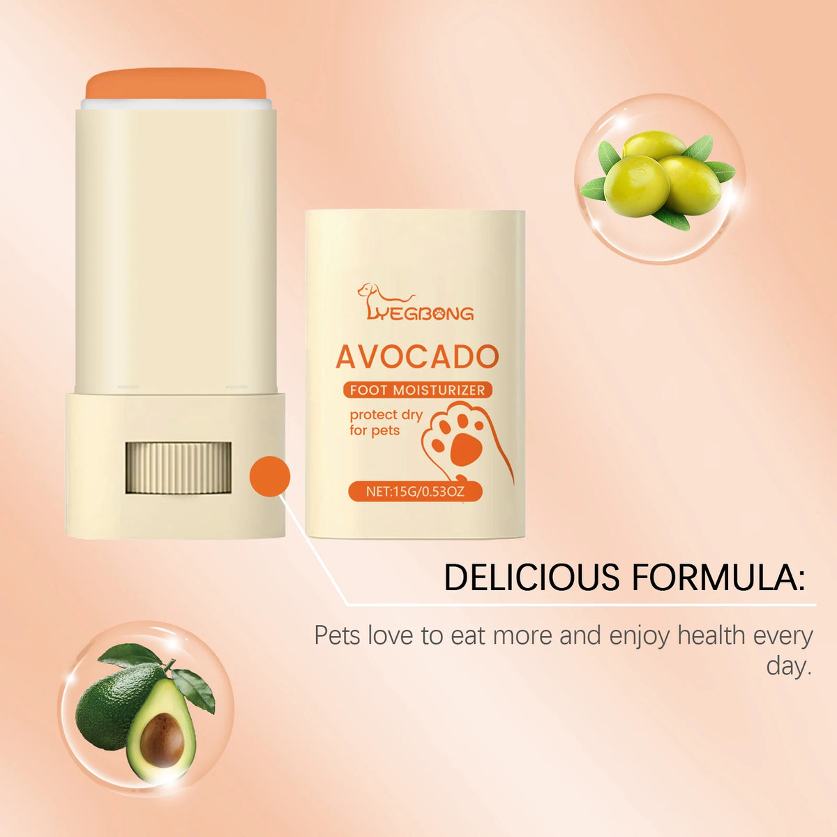 15G Avocado Oil Pet Paw Care Balm Deep Moisturizing Nourishing Protective Anti-chapping Prevent Dryness Non-greasy Enhance Gloss Pet Paw Balm for Cats & Dogs