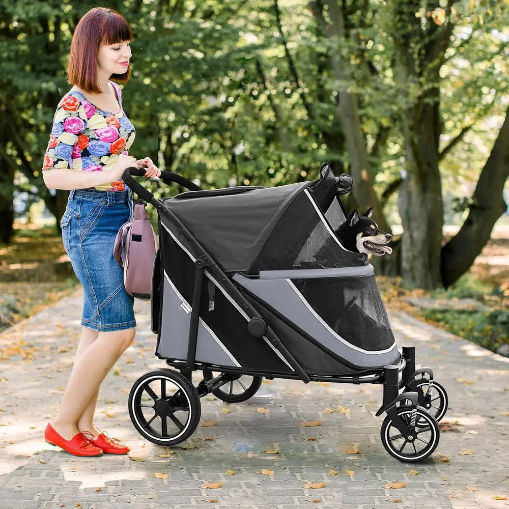 Dog Stroller or Medium/Large Dogs One-k olding, Extra Large Pet Stroller or 2 Dogs with Storage ket & Shock Absorption, Up to 13