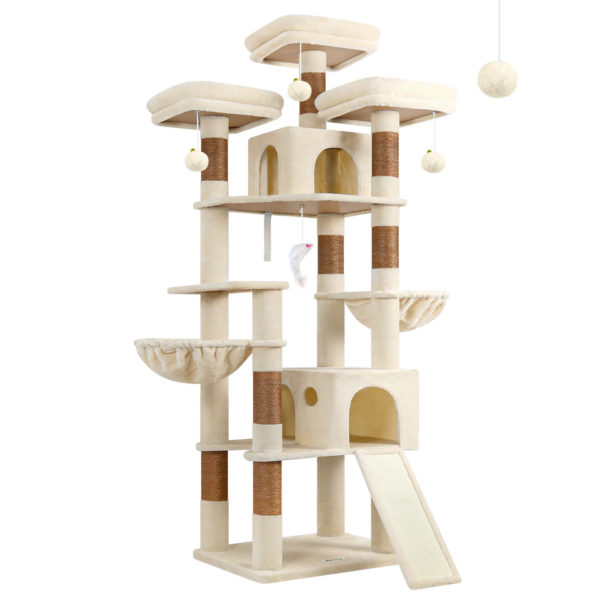 Globlazer 83" Big Cat Tree Tower for 4+ Multiple Large Cats Multi-Level Cat Climbing Activity Center with Sisal Scratching Posts 2 Condos 2 Hammocks 3 Perches Hanging Toys