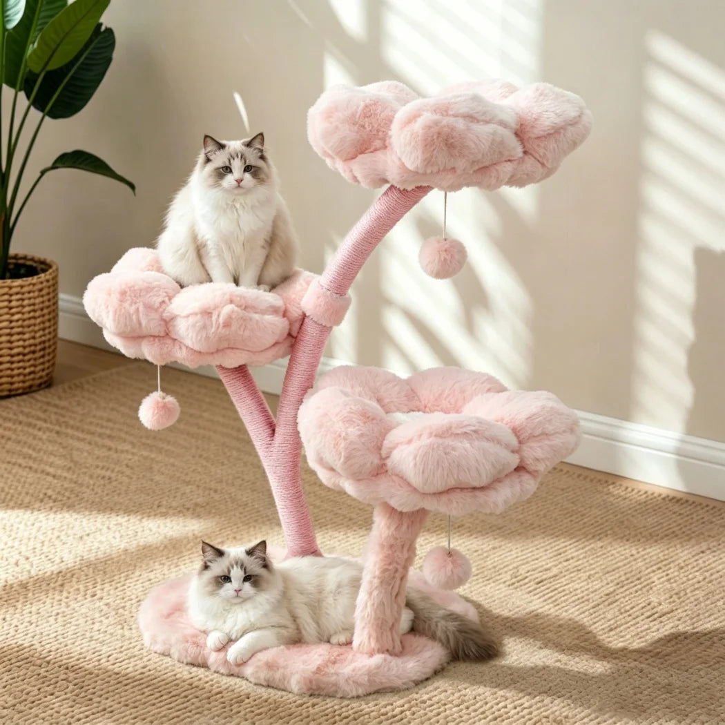 Borwart 4 Tier Pink Flower Cat Tree Tower With Toy