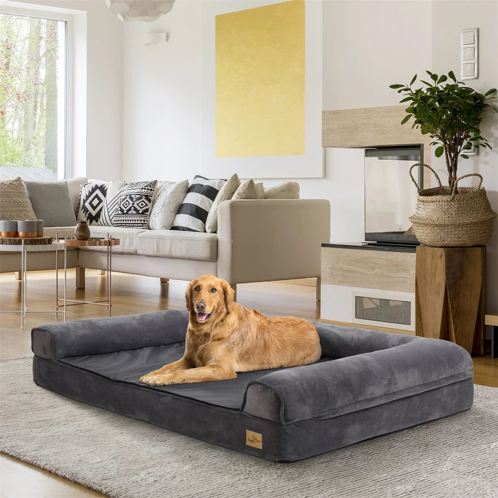 BORWART Orthopedic Memory Foam Dog Bed Removable Waterproof Plush Cover