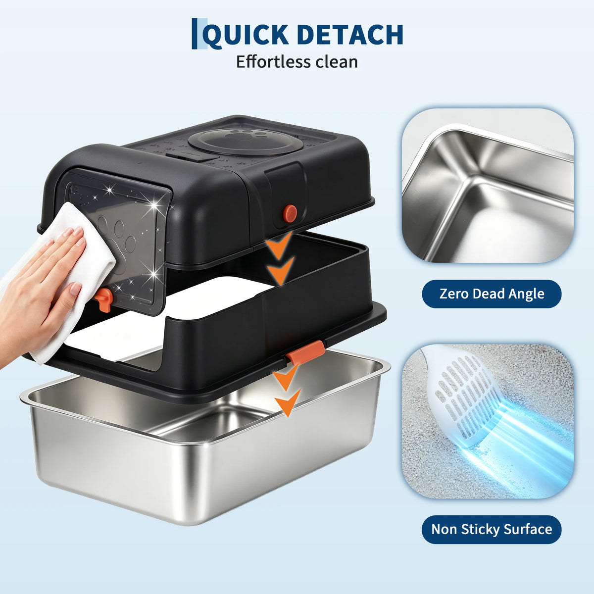 HiMISS Stainless Steel Enclosed Cat Litter Box With Lid Scoop