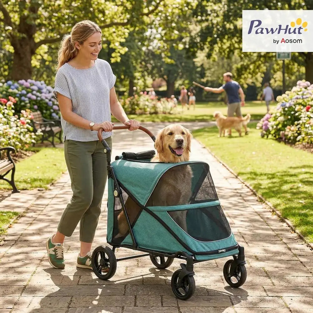 Dog Stroller or Large Dogs, One-k olding 4 Wheel Large Pet Stroller Wagon or Multiple Pets, All Terrain Spring Suspension w/ 8-P
