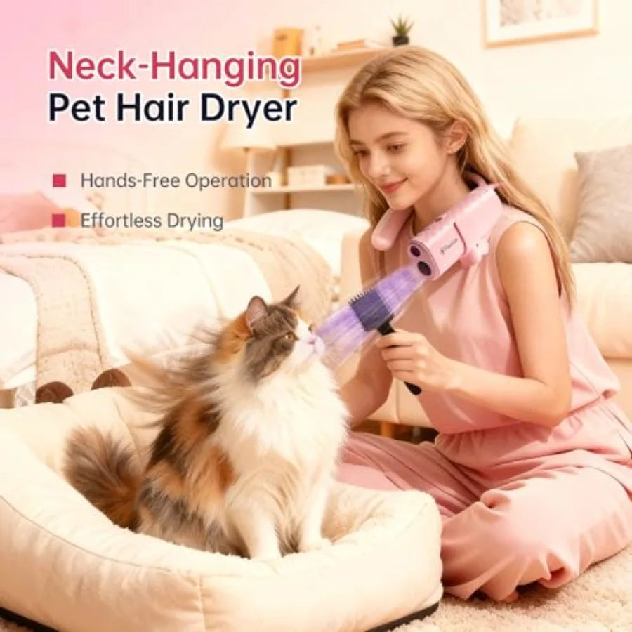 Pet Grooming Dryer With Neck Hanging Design And Airflow