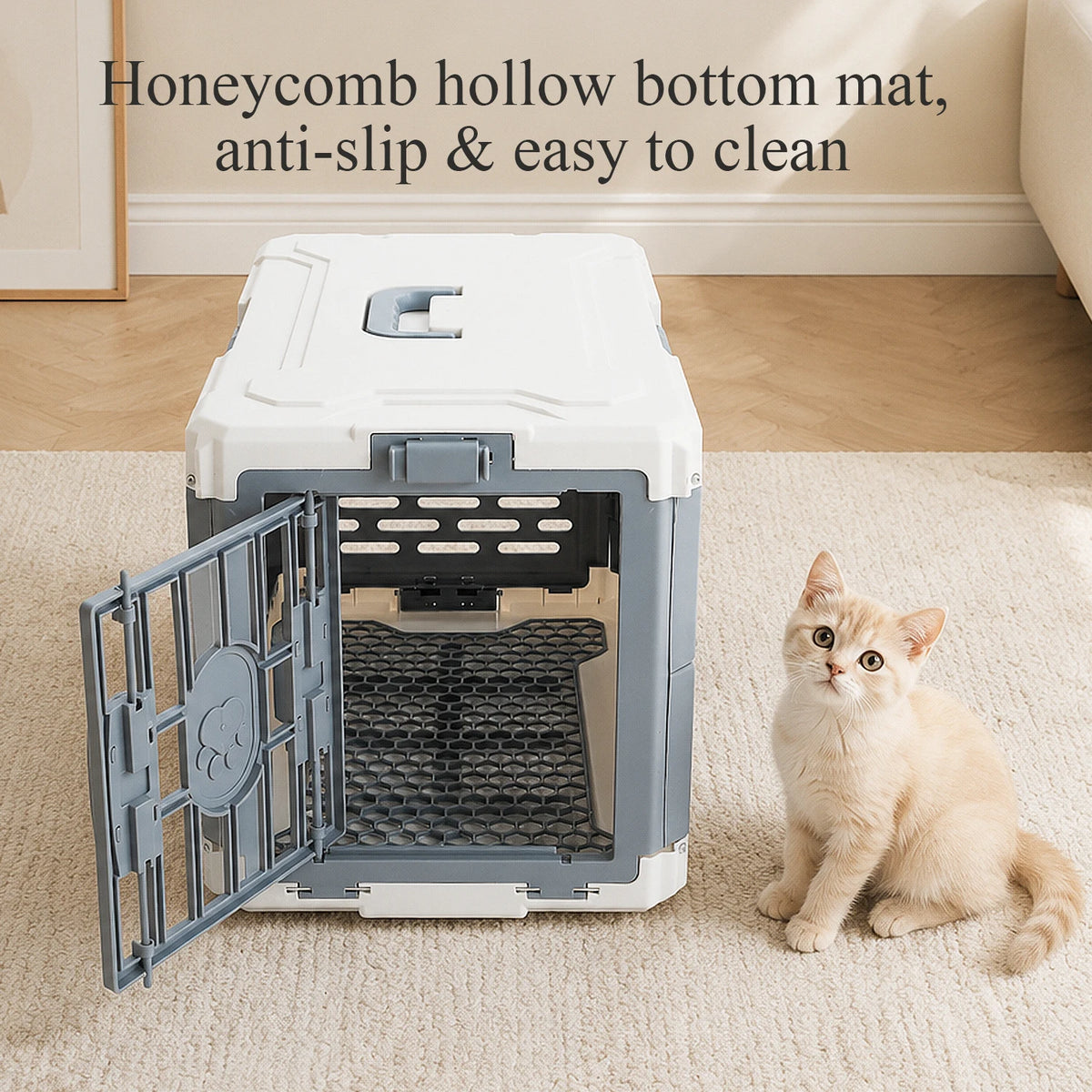 Foldable Pet Carrier, Collapsible Cat Dog Travel Crate with Secure Lock Door, Anti-Slip Mat, Portable Small Animal Kennel for Travel