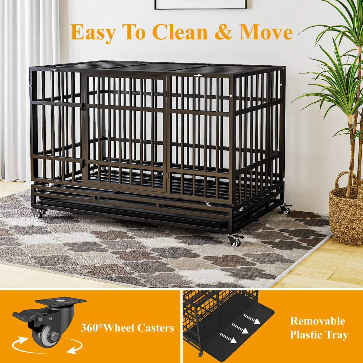 Heavy Duty Steel Dog Crate Double Door Design With Removable Tray