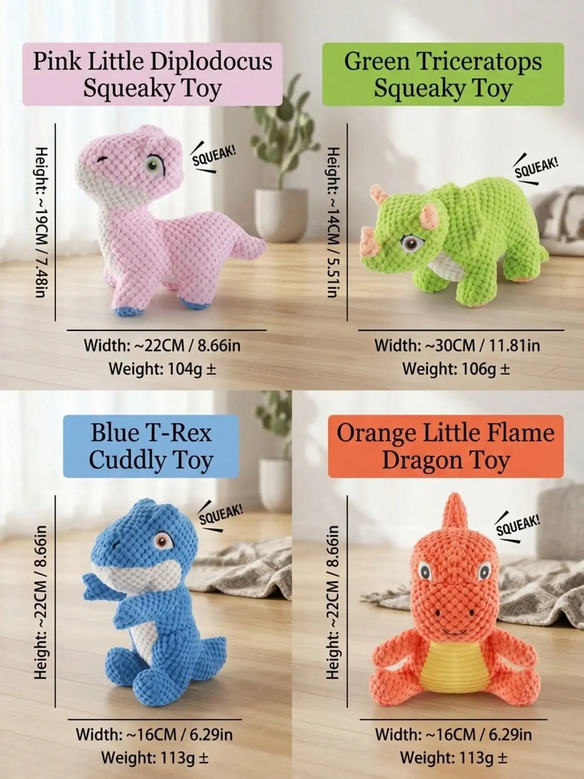 Interactive Dinosaur Squeaky Dog Toy With Bb Sound