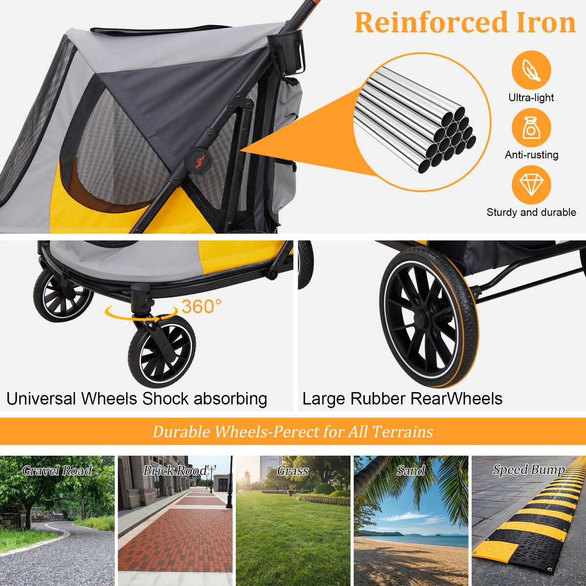 Foldable Pet Stroller For Dogs And Cats Up To 42kg