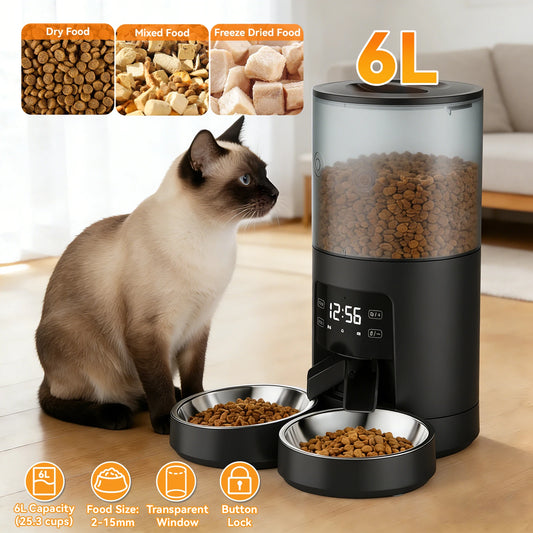 Automatic Cat And Dog Feeder With Dual Stainless Bowls
