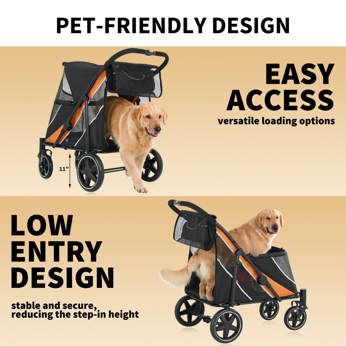 Dog Stroller for Large & Medium Dogs Pet Stroller for 2 Small Dogs with Adjustable Handle & Canopy, Sun Shades, Storage Organizer, Oxford Fiber, Foldable & Ventilated