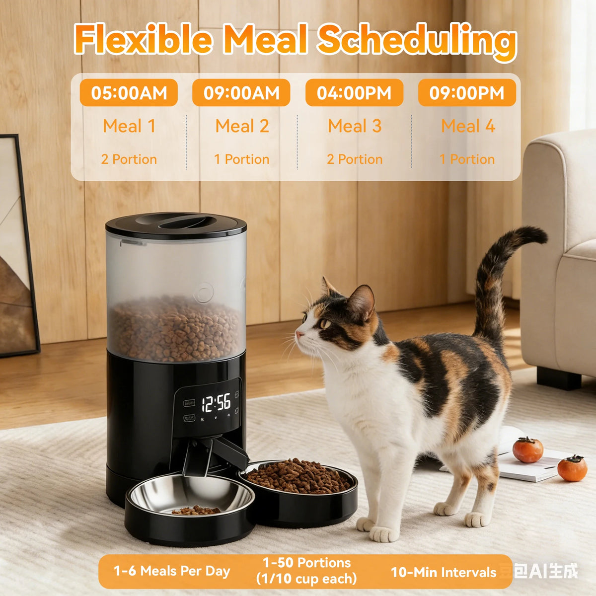 Automatic Cat And Dog Feeder With Dual Stainless Bowls