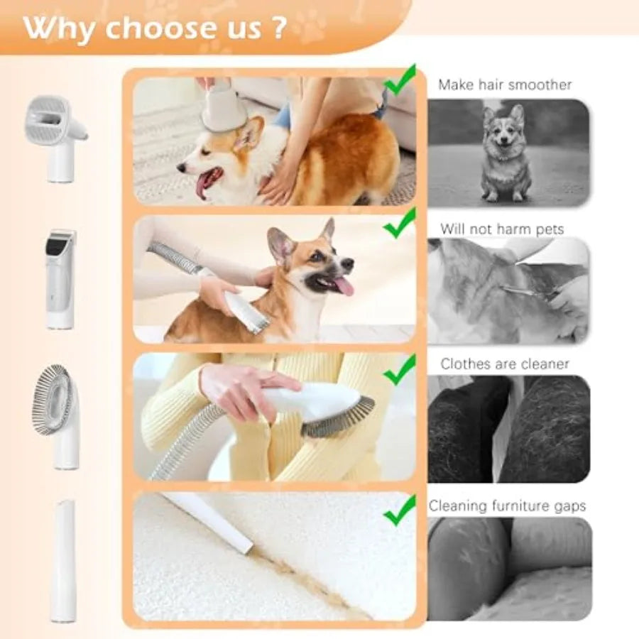 Pet Grooming Vacuum Kit Low Noise Hair Removal 5 Tools